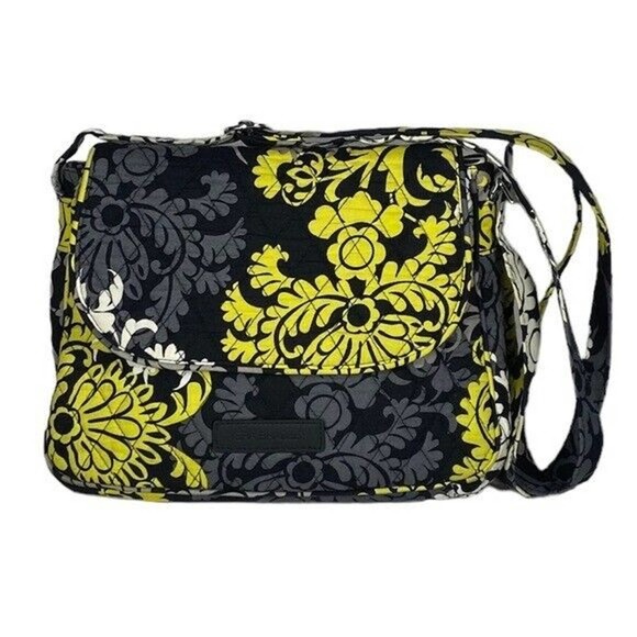EUC Vera Bradley Baroque Medium Flap Crossbody/Shoulder Bag Black Yellow Paisley - Picture 1 of 13